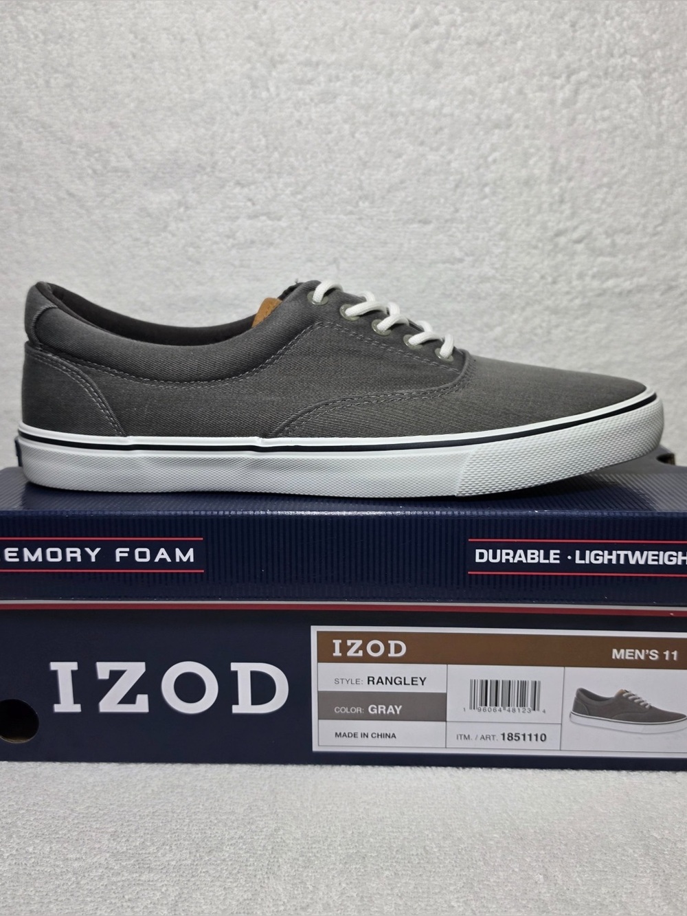 IZOD Rangley Men's 11 Gray Canvas Memory Foam Casual Sneakers New Box